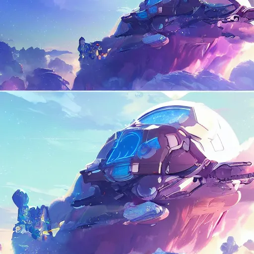 Image similar to a spaceship crashed into a beautiful foreign planet. The spaceship is buried in the ground. in the style of digital art, artstation trending, rossdraws, breath of the wild