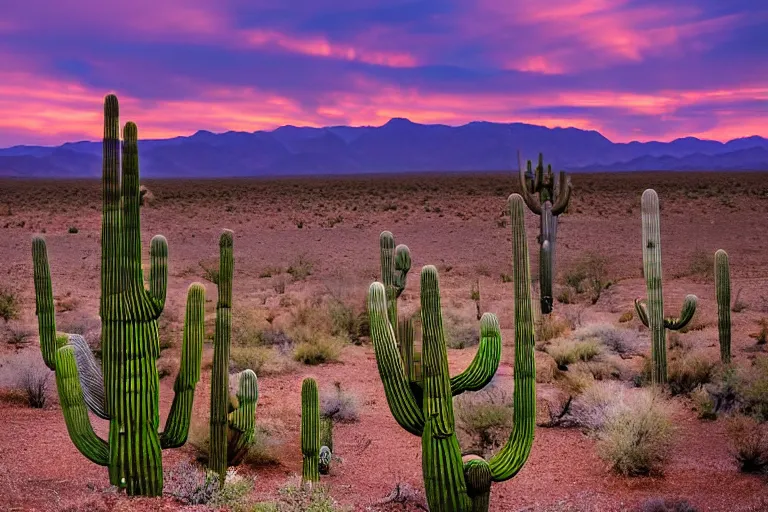 Prompt: beautiful landscape photography of an Arizona desert, lake, 1 cactus, nighttime
