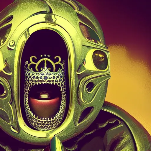 Prompt: portrait_of_a_Thug_with_Gold_Teeth_Smiling_through_Ski_Mask._intricate_abstract._intricate_artwork._by_Tooth_Wu_wlop_beeple_dan_mumford._octane_render_trending_on_artstat