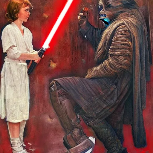 Image similar to star wars movie poster in the style of norman rockwell, detailed painting, 8 k