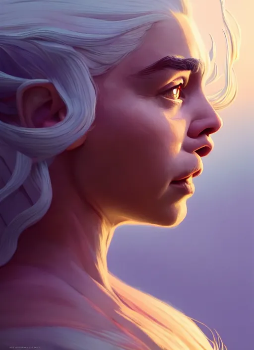 Prompt: side profile centered painted portrait, emilia clarke as d & d, danerys targarian, matte painting concept art, art nouveau, beautifully backlit, swirly vibrant color lines, fantastically gaudy, aesthetic octane render, 8 k hd resolution, by ilya kuvshinov and cushart krentz and gilleard james
