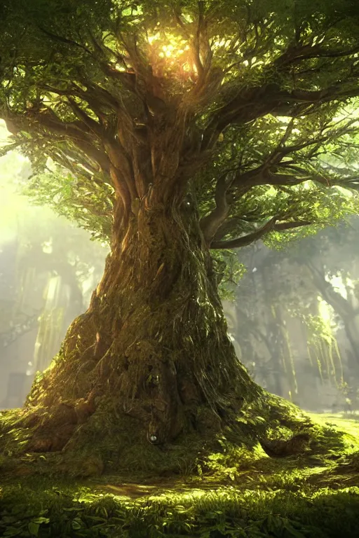Prompt: The tree of the knowledge of good and evil, photorealistic, fantasy, unreal engine, colorful, cinematic