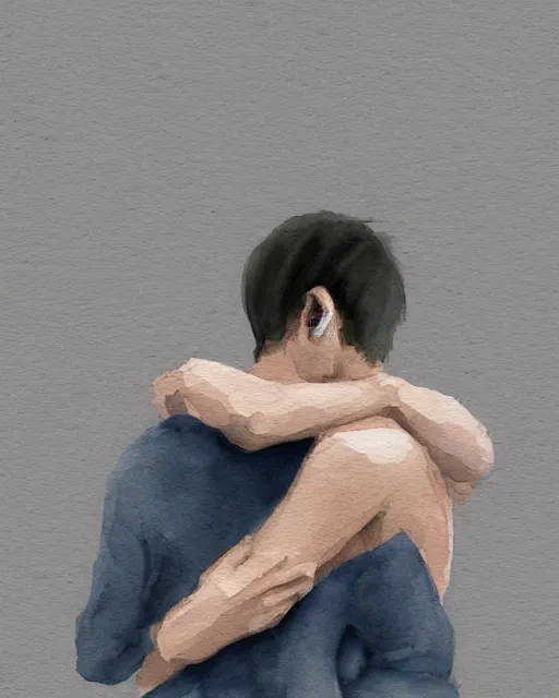 Image similar to father consoling son digital painting, pixiv, artstation,, watercolor, sharp focus, high quality