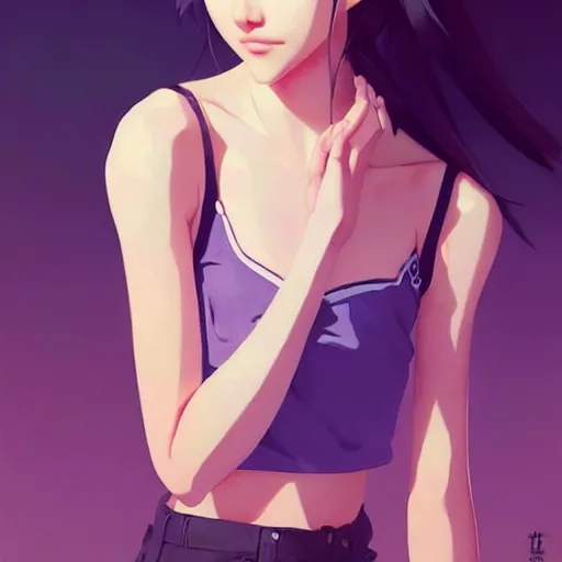 Image similar to a beautiful young japanese natalie portman alluring instagram model in crop top, large chest, by guweiz and wlop and ilya kuvshinov and artgerm, aesthetic, gorgeous, gapmoe yandere grimdark, trending on pixiv fanbox, painted by greg rutkowski makoto shinkai takashi takeuchi studio ghibli, akihiko yoshida