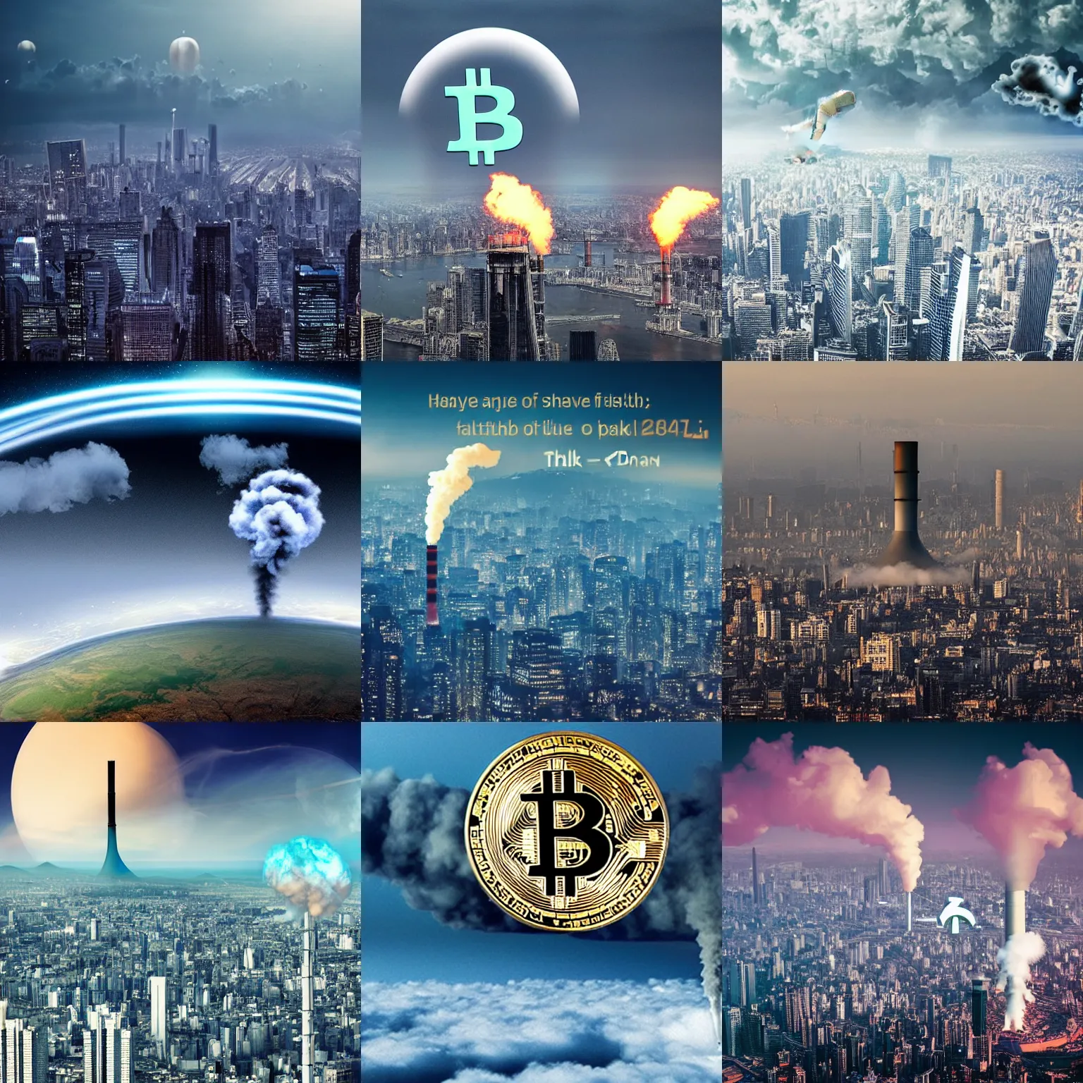 Prompt: < photo year = 2 0 4 0 futuristic polluted > a think plume of pollution covers the earth, bitcoin can be seen as the culprit < / photo >