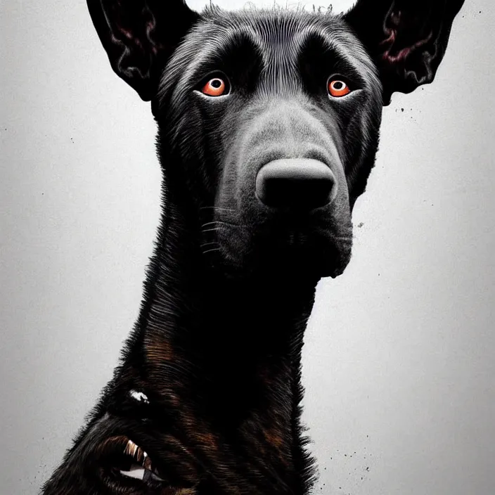 Image similar to portrait of belgian malinois. infected with zombie fungus. intricate abstract. intricate artwork. by Tooth Wu, wlop, beeple, dan mumford. octane render, trending on artstation, greg rutkowski, very coherent symmetrical artwork. cinematic, hyper realism, high detail, octane render, 8k, iridescent accents, deep blacks