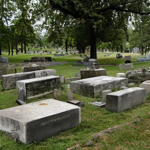 Image similar to sunken and broken headstones from the 1 8 0 0 s in a modern day park