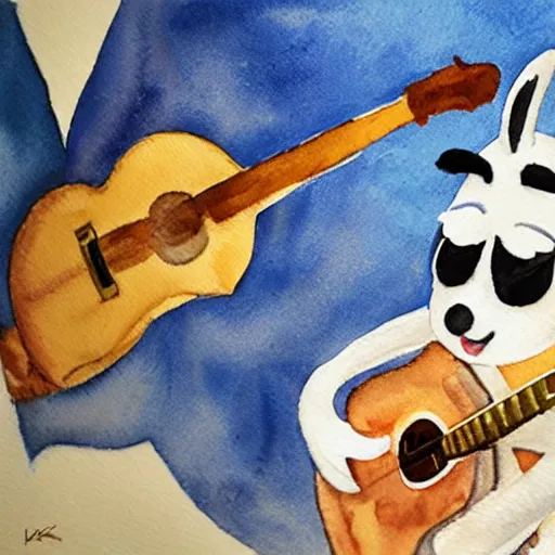 Image similar to k. k slider, playing guitar at a concert, watercolor