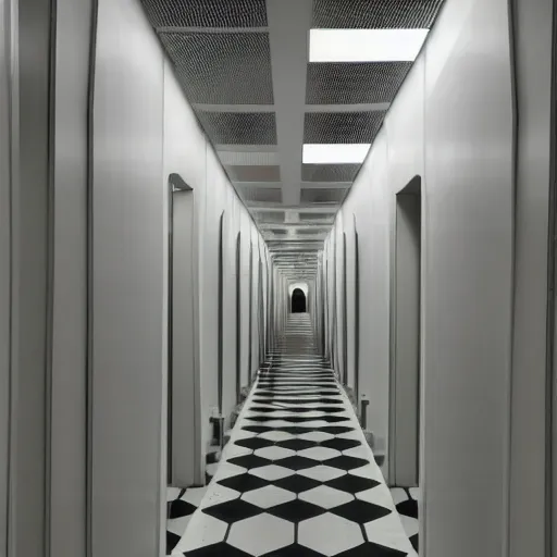 Image similar to a stanley kubrick hallway