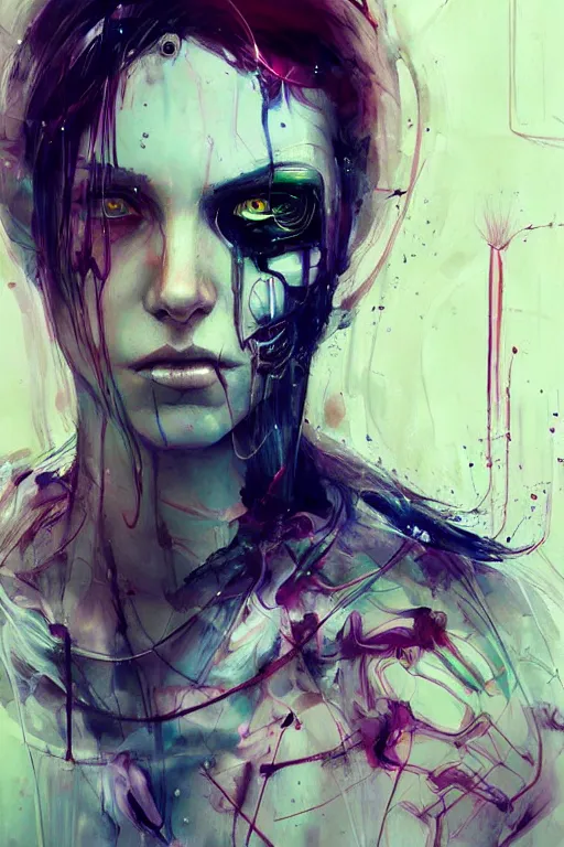 Prompt: cyberpunk cyborg woman portrait art by agnes cecile, beautiful, soft, smooth