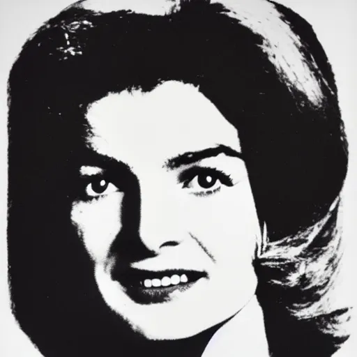 Prompt: individual silk screen portrait of jacqueline kennedy by andy warhol