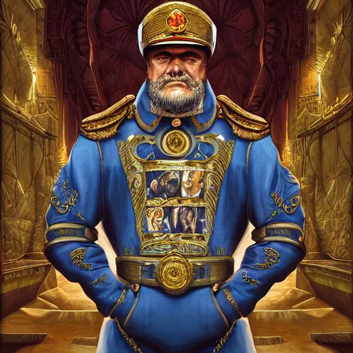 Prompt: digital painting of a dictator in a onesey by filipe pagliuso and justin gerard, symmetric, fantasy, highly, detailed, realistic, intricate