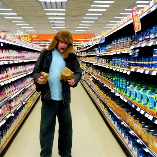 Image similar to bigfoot shopping on a supermarket