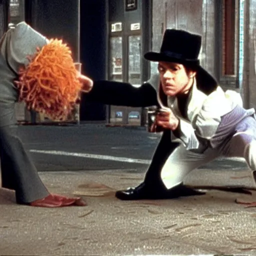 Prompt: a still of from the movie a clockwork orange crossover with the movie groundhog day