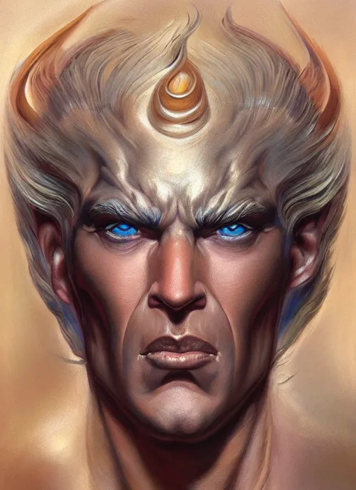 Image similar to a magical portrait of the god of power, art by boris vallejo and greg danton and denys tsiperko, detailed, hyperrealism, artstation