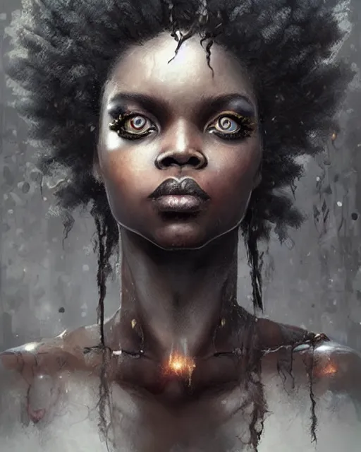 Prompt: gothic afro girl, hyper realistic face, beautiful eyes, fantasy art, in the style of greg rutkowski, intricate, hyper detailed, smooth
