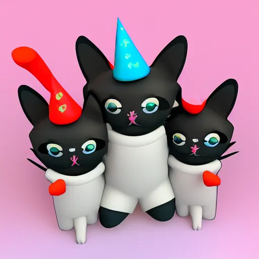 Prompt: cats party, 3d Model Charchater, party vibe