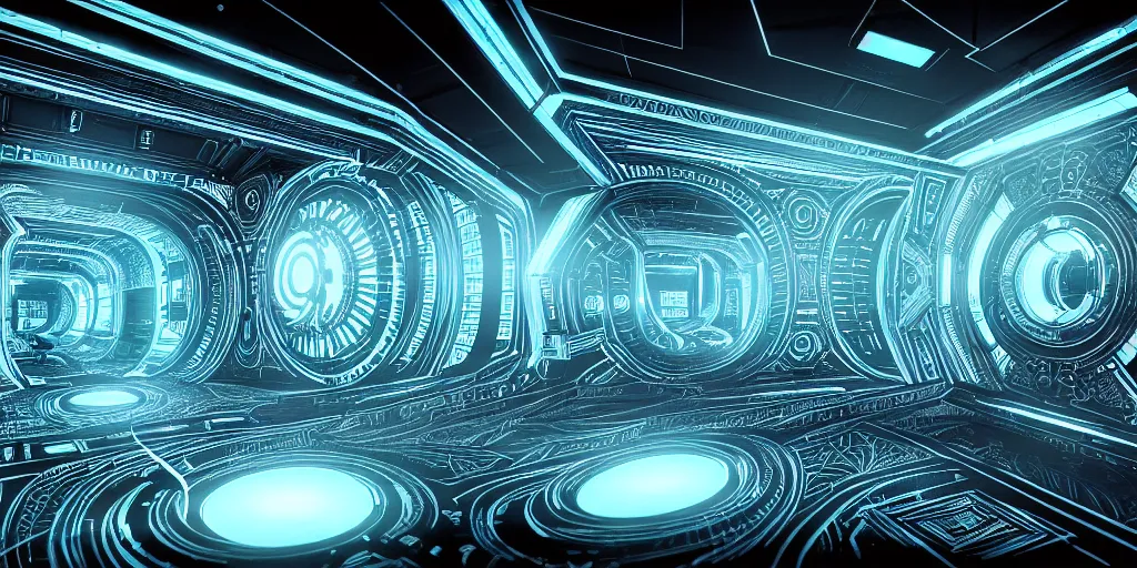 Image similar to symmetry!! a wormhole generator, intricate 3 d illustration, ultra detailed, colors of tron legacy, technopunk, darksynth, intricate illuminated lines, detailed notes, blueprint, sketch, 8 k, unreal engine 5, by tsutomu nihei