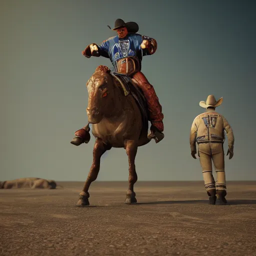 Image similar to apollo 8 cowboy earthrise cowboy in cowboy space, octane render, blender render, unreal engine, 3 5 mm, cowboy