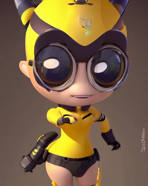 Image similar to female bumblebee mini cute style, highly detailed, rendered, ray - tracing, cgi animated, 3 d demo reel avatar, style of maple story and zootopia, maple story gun bumblebee girl, bee chibi, soft shade, soft lighting