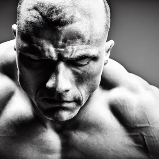 Image similar to grayscale photo of a bodybuilder with a very defined chin