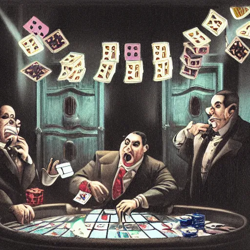 Image similar to fat rats gambling with a single light overhead, down a dark alleyway, smoking, roaring 2 0 s