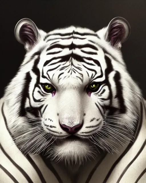 Prompt: A white tiger, highly detailed face, full body, fantasy art, monster art, in the style of greg rutkowski, illustration, epic, fantasy, intricate, hyper detailed, artstation, concept art, smooth, sharp focus, ray tracing