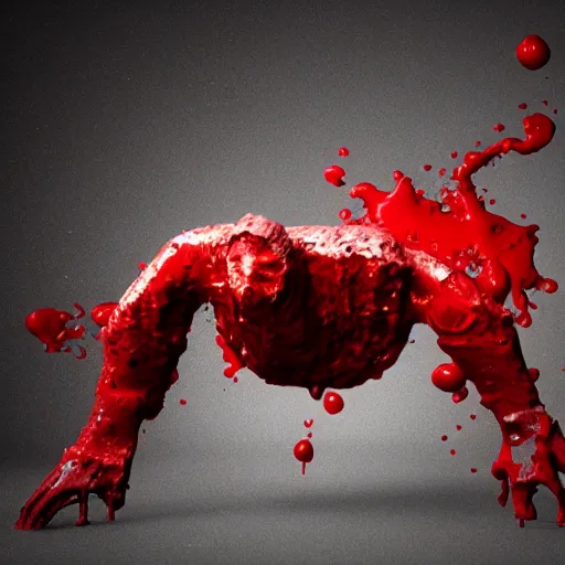 Image similar to blood golem, shiny surfaces, liquid physics, crimson