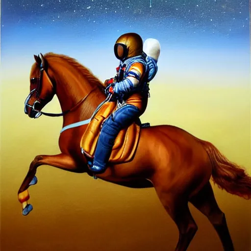 Prompt: an astronaut riding a horse, photorealistic painting