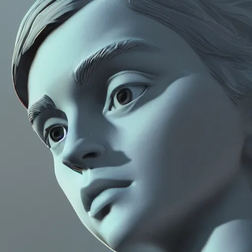 Image similar to portrait of statue emma watson, chrome, reflect 8 k uhd, unreal engine, octane render in the artstyle of finnian macmanus, john park and greg rutkowski