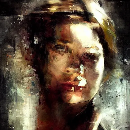 Prompt: a feminine version of brad pitt jeremy mann painting