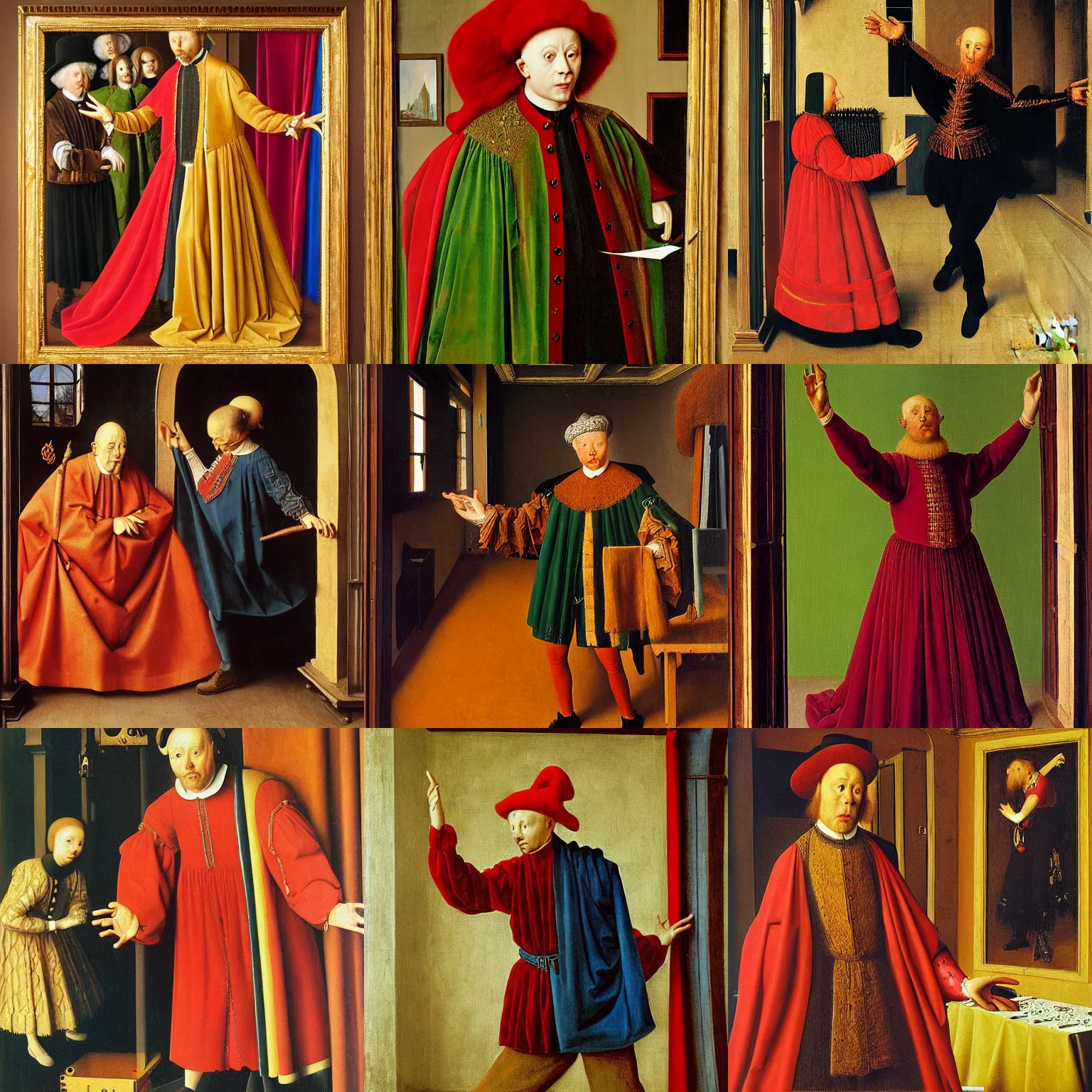 Prompt: man dancing on tiktok painting by Jan van Eyck