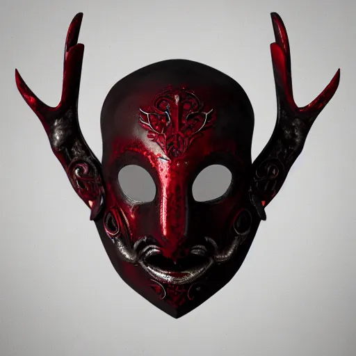 Image similar to bloody ritual mask, octane render, ornate, red, 3d render