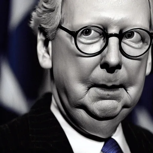 Image similar to mitch mcconnell melting. horror film photograph.