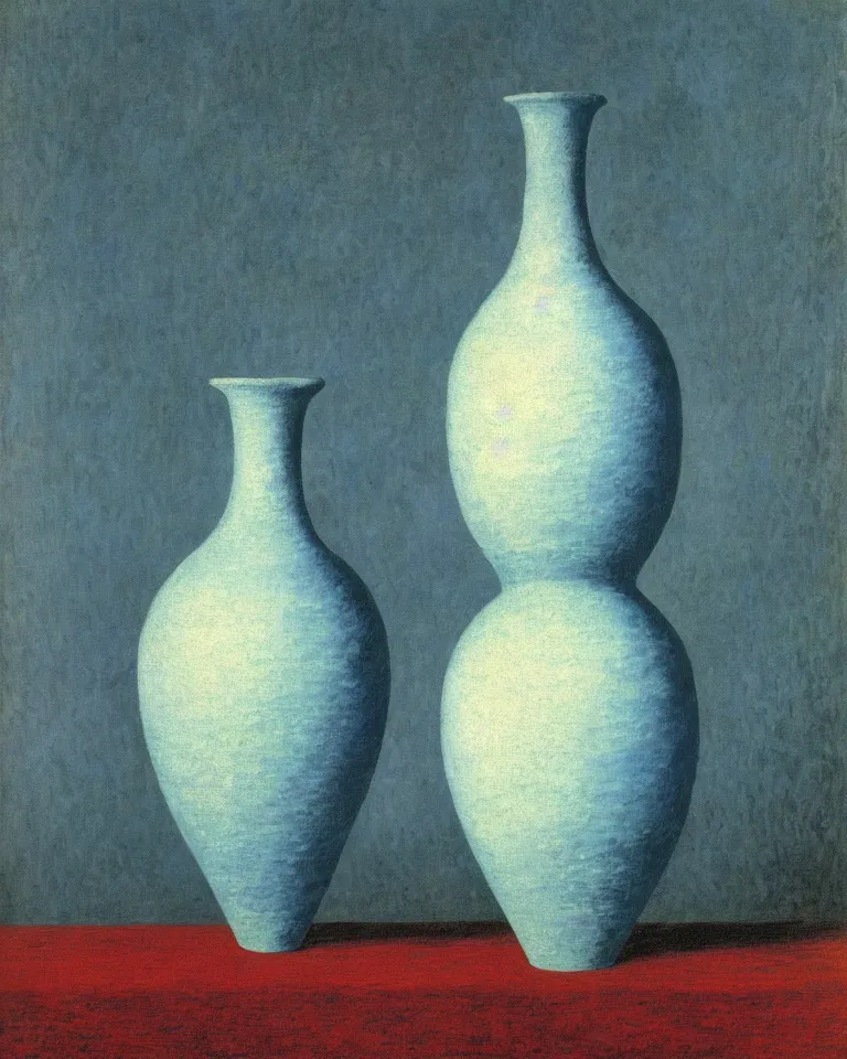 Image similar to achingly beautiful painting of a!! cracked vase!! on baby blue background by rene magritte, monet, and turner. piranesi.