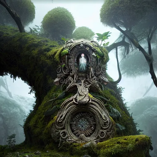 Prompt: ancient fallen god, lush trunda vegetation, snow :: by Michal Karcz, Daniel Merriam, Victo Ngai and Guillermo del toro :: ornate, dynamic, particulate, intricate, elegant, highly detailed, centered, artstation, smooth, sharp focus, octane render, 3d