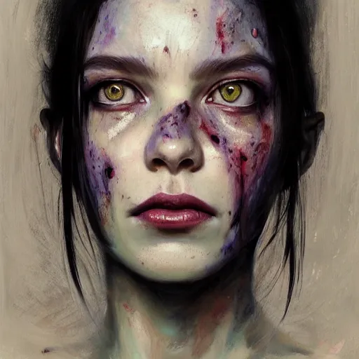 Image similar to expressive oil painting, alien dark fae woman based on jennifer connelly mixed with anya taylor - joy, screaming rage, bumpy mottled skin, big black feathered wings instead of arms, body horror, by yoshitaka amano, by greg rutkowski, by jeremy lipkinng, by artgerm, digital art, octane render