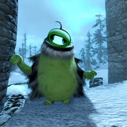 Prompt: mike wazowski in skyrim,