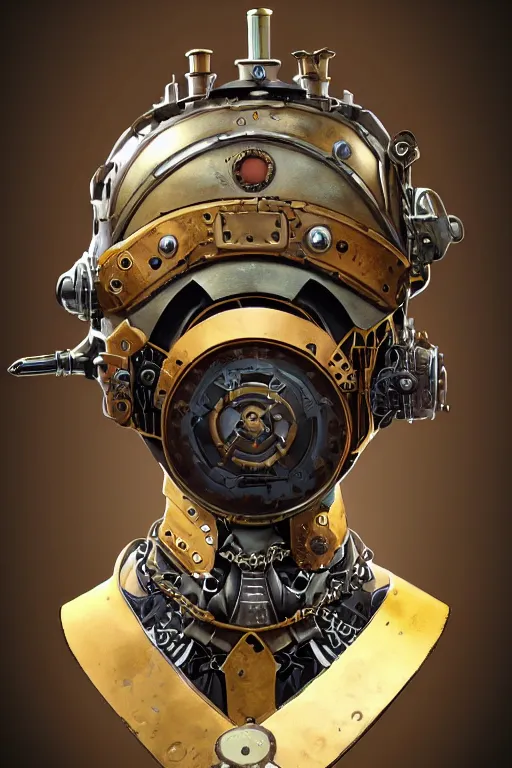 Image similar to steampunk helmet fantasy art mask robot ninja stylized digital illustration sharp focus, elegant intricate digital painting artstation concept art global illumination ray tracing advanced technology chaykin howard and campionpascale and cooke darwyn and davis jack