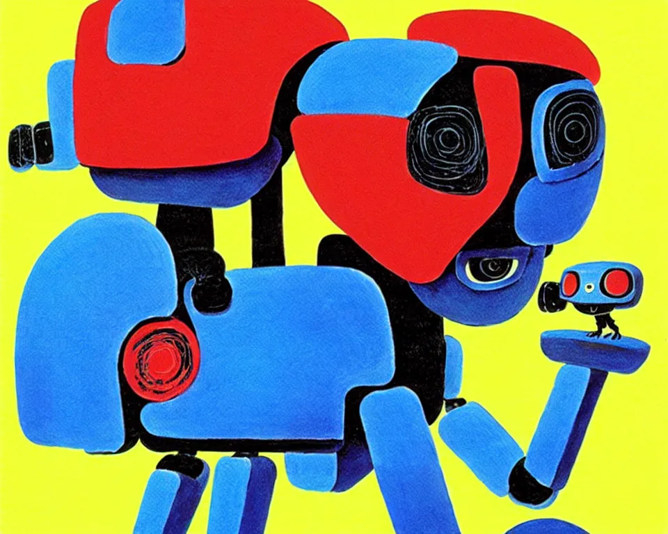 Image similar to a ( ( ( ( ( ( ( cute robot puppy cyborg ) ) ) ) ) ) ) illustration by eric carle!!!!!!!!!!!!!!!