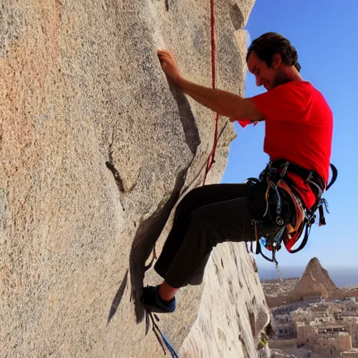 Prompt: solo rock climbing in tunisia