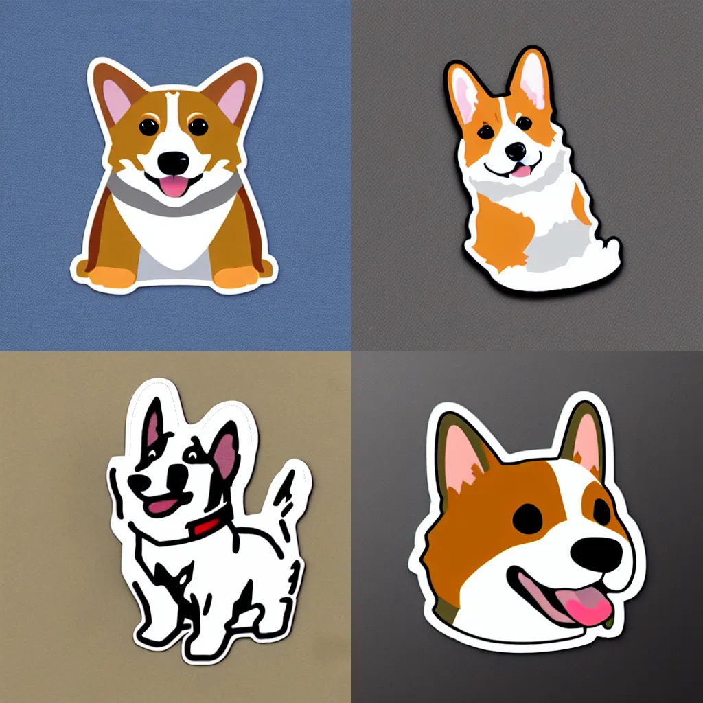 Prompt: corgi with floppy ears, sticker design