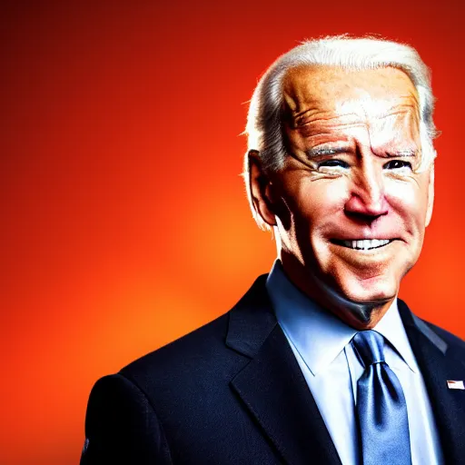 Image similar to cinematic portrait of joe biden with glowing red eyes wearing futuristic armor, black background, dramatic,