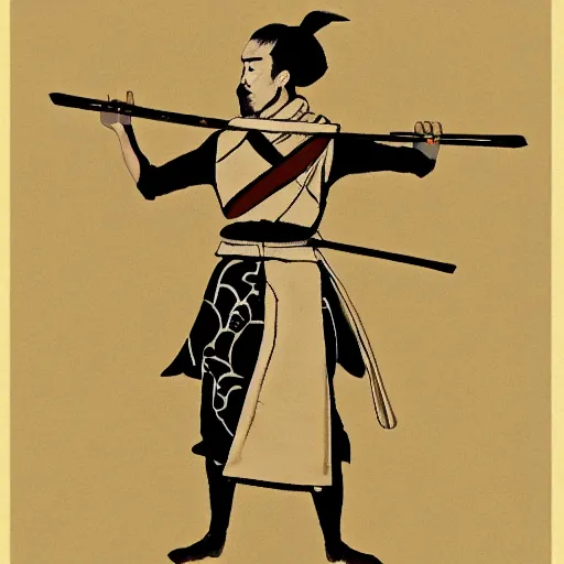 Prompt: a samurai holding his sword with two hands, by edgar allen poe
