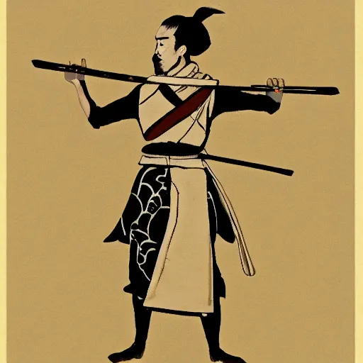 Image similar to a samurai holding his sword with two hands, by edgar allen poe