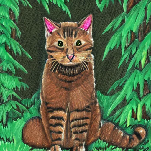 Prompt: a portrait of a cat in the forest, trending on deviantart, made in ms paint