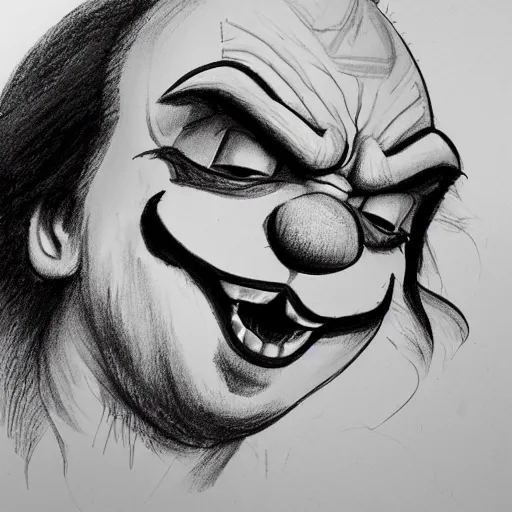 Image similar to closeup sketch of an angry clown's face