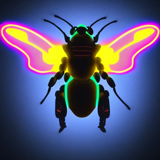 Image similar to cyberpunk bee, robotic, neon, realistic, insect, 8k, trending on artstation