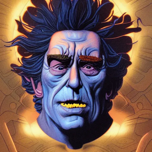 Image similar to total recall rick sanchez portrait by charles vess and james jean and erik jones and rhads, inspired by fly, beautiful fine face features, intricate high details, sharp, ultradetailed