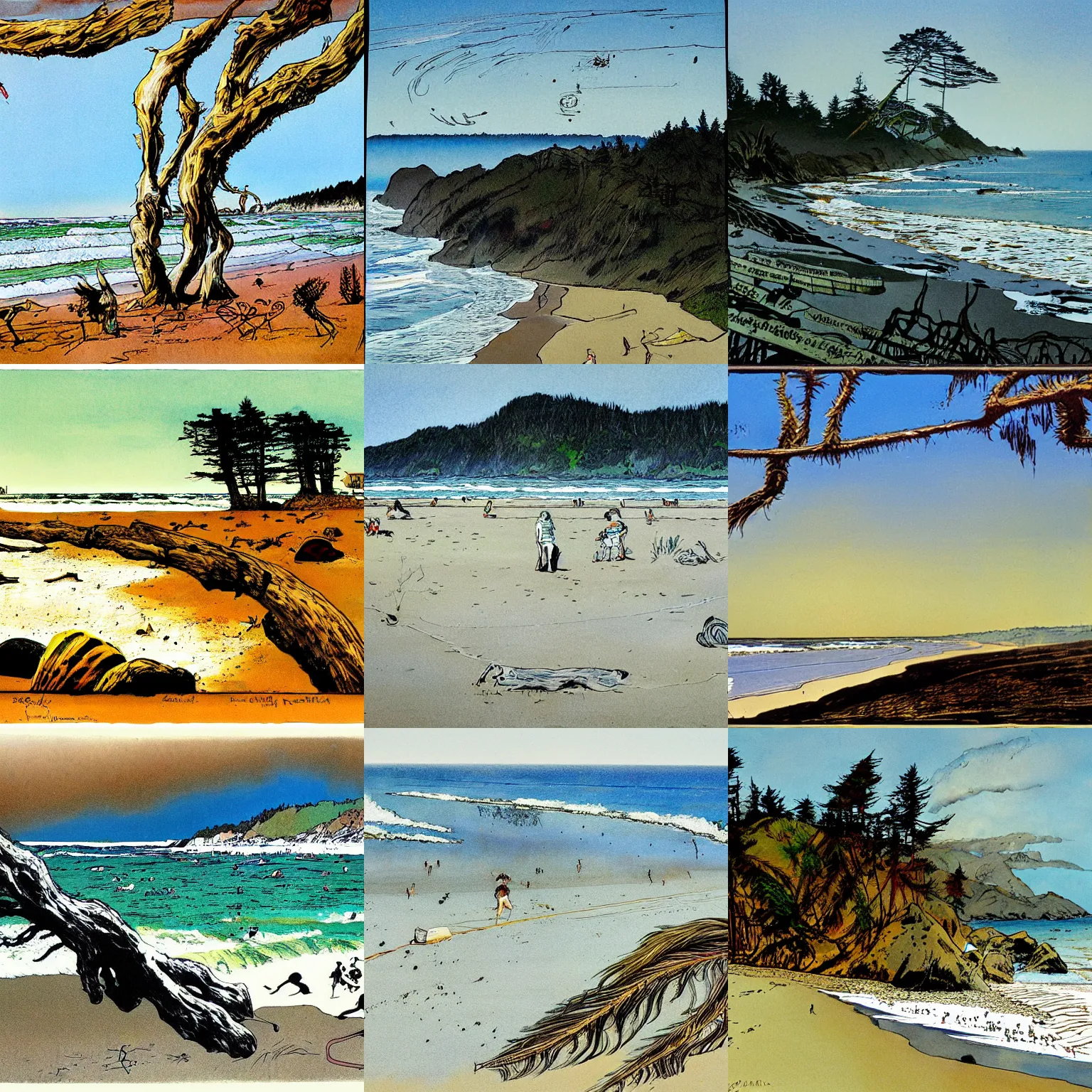 Prompt: humboldt county California Beach, by Ralph steadman